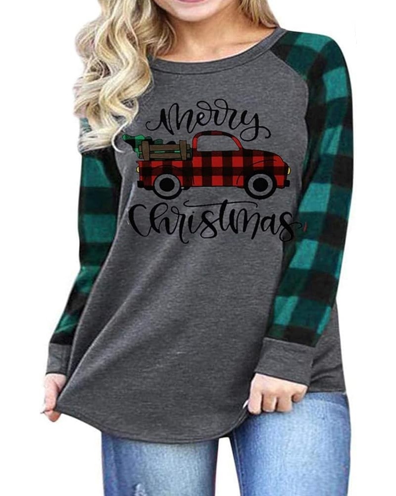 Plus Size Baby Its Cold Outside Christmas T Shirt Women Long Sleeve Plaid Splicing Tops Blouse Merry Christmas Green $10.56 B...