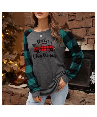 Plus Size Baby Its Cold Outside Christmas T Shirt Women Long Sleeve Plaid Splicing Tops Blouse Merry Christmas Green $10.56 B...