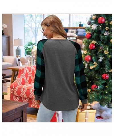 Plus Size Baby Its Cold Outside Christmas T Shirt Women Long Sleeve Plaid Splicing Tops Blouse Merry Christmas Green $10.56 B...