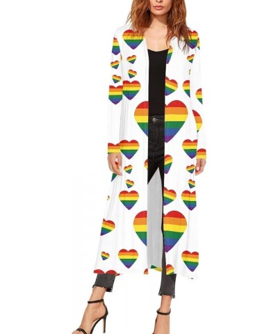 Womens Light-Weight Open Front Drape Maxi Cardigan Long Sleeve Fall Duster Cardigans Sweaters (S-4XL) Rainbow Love Heart $17....