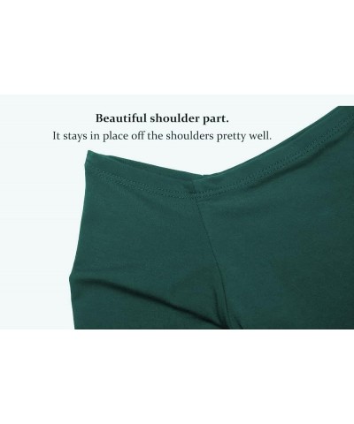 Women's Off The Shoulder Tops Elbow Sleeve Boatneck T-Shirt Slim Stretchy Shirts Elbow Sleeve Dark Green $13.19 T-Shirts