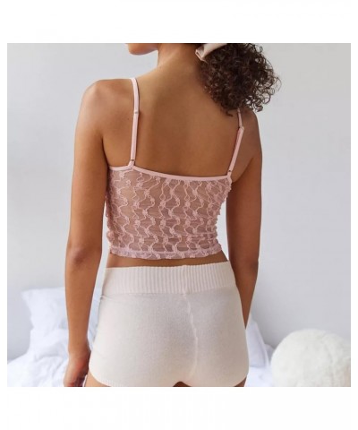 Women Y2k Lace Cami Crop Top Floral Mesh Spaghetti Strap Lace Trim Camisole Going Out Tank T Shirt Streetwear A-pink $9.29 Tanks