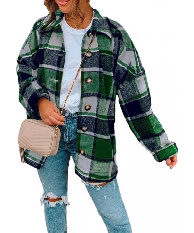 Fall Plaid Hooded Jackets Flannel Button Down Shirts Long Sleeve Shacket Jacket Coats with Hood for Women 01 Green $12.39 Jac...