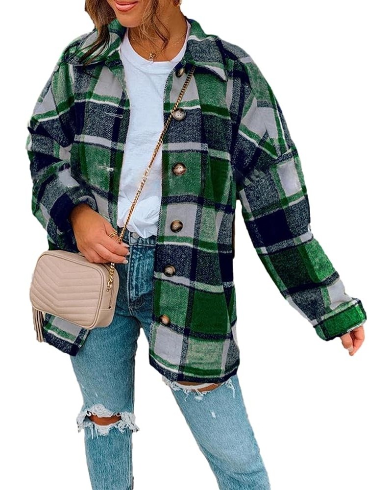 Fall Plaid Hooded Jackets Flannel Button Down Shirts Long Sleeve Shacket Jacket Coats with Hood for Women 01 Green $12.39 Jac...