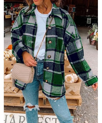 Fall Plaid Hooded Jackets Flannel Button Down Shirts Long Sleeve Shacket Jacket Coats with Hood for Women 01 Green $12.39 Jac...