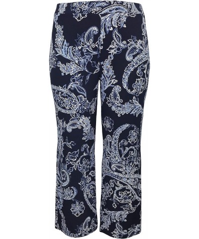 Women and Plus Size Pull On ITY Knit Straight Wide Leg Pant (Small-5X) Navy Paisley $15.21 Pants