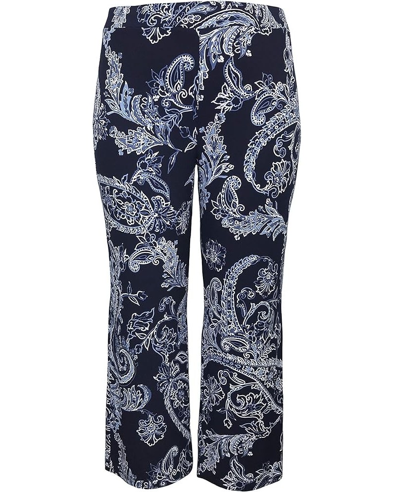 Women and Plus Size Pull On ITY Knit Straight Wide Leg Pant (Small-5X) Navy Paisley $15.21 Pants