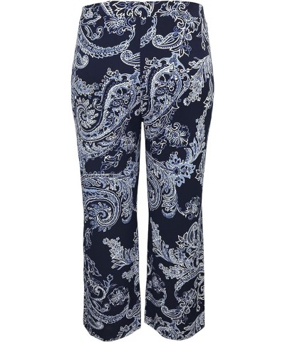 Women and Plus Size Pull On ITY Knit Straight Wide Leg Pant (Small-5X) Navy Paisley $15.21 Pants