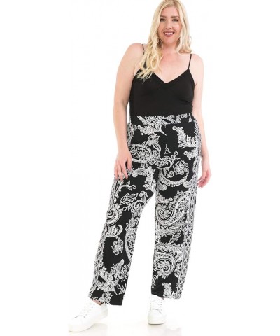 Women and Plus Size Pull On ITY Knit Straight Wide Leg Pant (Small-5X) Navy Paisley $15.21 Pants