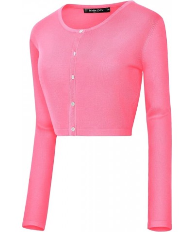 Women's Button Down Crew Neck Cropped Cardigan Lightweight Shrug Kint Sweater Coral $13.06 Sweaters