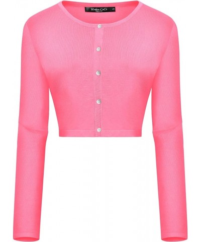 Women's Button Down Crew Neck Cropped Cardigan Lightweight Shrug Kint Sweater Coral $13.06 Sweaters