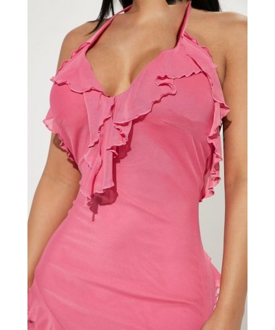 Women 3D Floral Tassels Ruffle Dress Sleeveless See Through Sheer Mesh Split Ruched Club Party Dress 19pink $23.93 Dresses