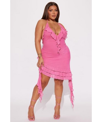 Women 3D Floral Tassels Ruffle Dress Sleeveless See Through Sheer Mesh Split Ruched Club Party Dress 19pink $23.93 Dresses