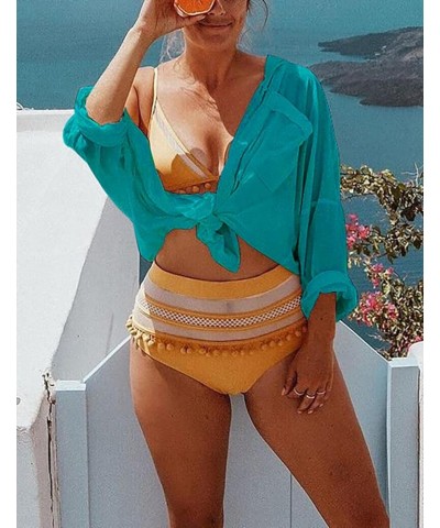 Women Long Sleeve Beach Shirt Blouses Bathing Suit Cover Up Button Down Collar G-peacock Green $13.20 Swimsuits