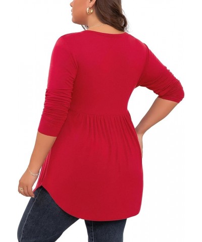 Women's Plus Size Henley Shirts V Neck Button Tunic Tops Casual Long Sleeve Swing Flowy Blouse Long Sleeve Red $9.61 Tops