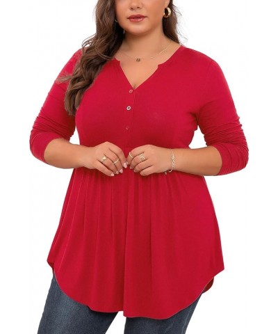 Women's Plus Size Henley Shirts V Neck Button Tunic Tops Casual Long Sleeve Swing Flowy Blouse Long Sleeve Red $9.61 Tops