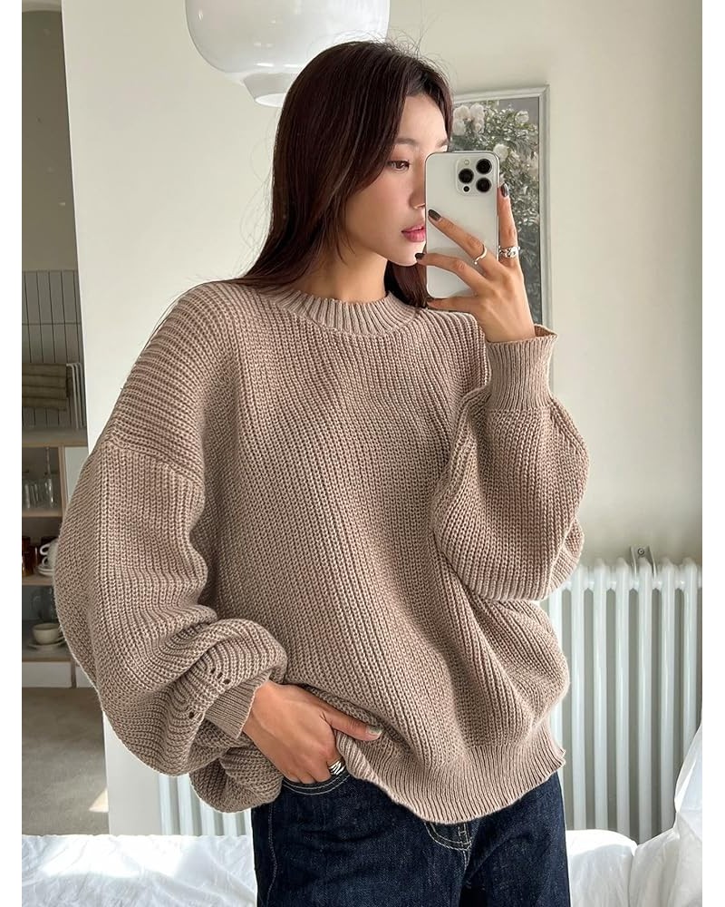 Women's Sweaters Womens Fall Fashion Eyelet Detail Ribbed Knit Drop Shoulder Sweater Sweaters for Women (Color : Khaki, Size ...