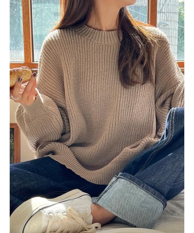 Women's Sweaters Womens Fall Fashion Eyelet Detail Ribbed Knit Drop Shoulder Sweater Sweaters for Women (Color : Khaki, Size ...