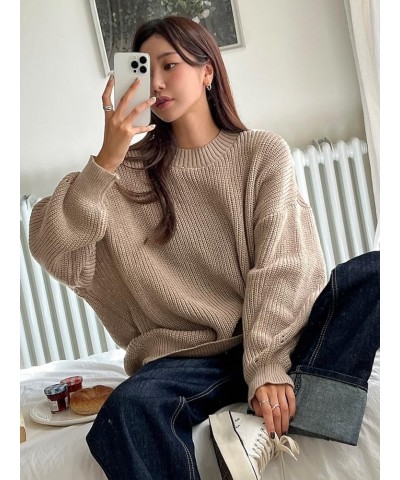 Women's Sweaters Womens Fall Fashion Eyelet Detail Ribbed Knit Drop Shoulder Sweater Sweaters for Women (Color : Khaki, Size ...