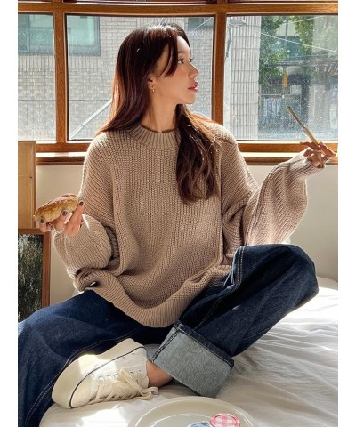 Women's Sweaters Womens Fall Fashion Eyelet Detail Ribbed Knit Drop Shoulder Sweater Sweaters for Women (Color : Khaki, Size ...