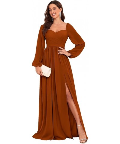 Long Sleeve Chiffon Bridesmaid Dresses for Wedding Sweetheart Formal Evening Gowns with Slit Burnt Orange $22.55 Dresses