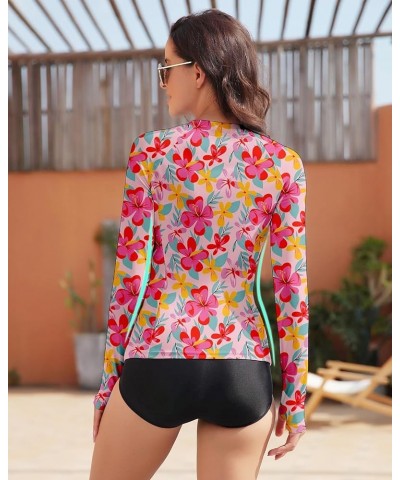 Women Rash Guard Long Sleeve Swim Shirts UPF 50 Sun Protection Swimsuit Top Bathing Suit No Bottom A-pink | Floral1 $20.64 Sw...