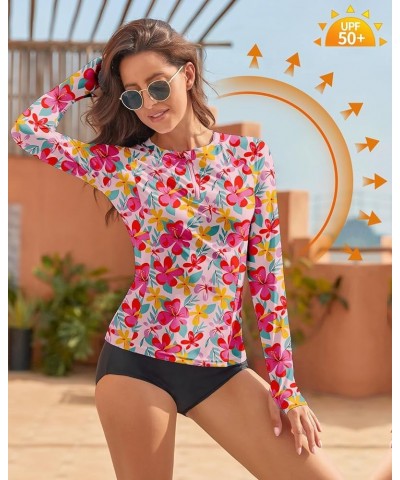 Women Rash Guard Long Sleeve Swim Shirts UPF 50 Sun Protection Swimsuit Top Bathing Suit No Bottom A-pink | Floral1 $20.64 Sw...