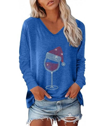 Long Sleeve V Neck T Shirts for Women Trendy Casual Solid Color Tunic Tops Basic Tees Loose Comfy Fall Blouse B1-blue $6.88 B...