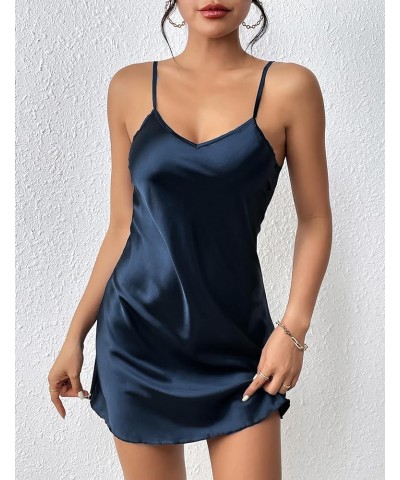 Women Sleepwear Satin Nightgown Babydoll Lingerie Dress Mini Slip Chemise Nightwear Dark Blue $10.81 Sleep & Lounge