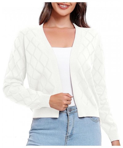 Women's Long Sleeve V-Neck Open Front Shrugs Soft Knit Sweater Cardigan White $12.12 Sweaters