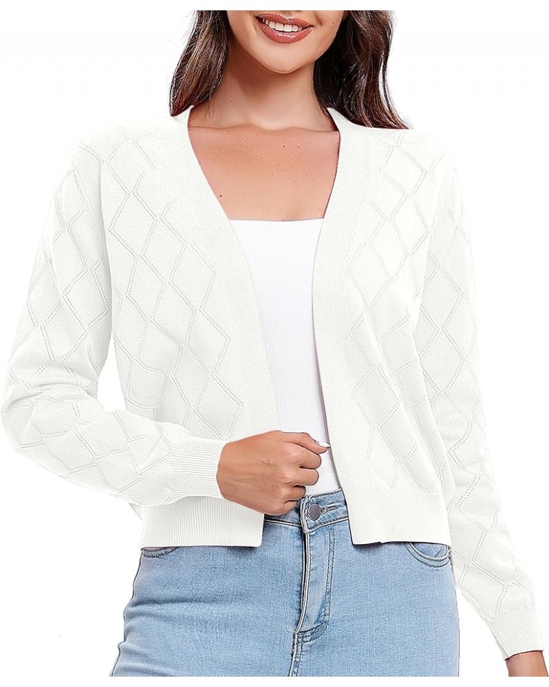 Women's Long Sleeve V-Neck Open Front Shrugs Soft Knit Sweater Cardigan White $12.12 Sweaters