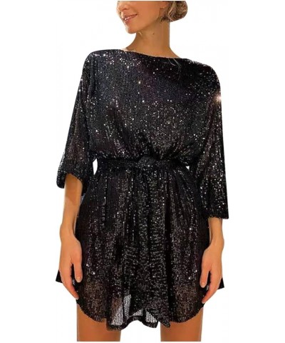 Sequin Dress for Party Night Women's Sparkle Glitter Club Dress Sexy Mock Neck Birthday Dress for Date Night Blackc2 $8.09 Dr...