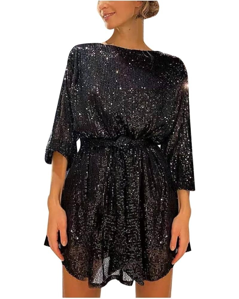 Sequin Dress for Party Night Women's Sparkle Glitter Club Dress Sexy Mock Neck Birthday Dress for Date Night Blackc2 $8.09 Dr...