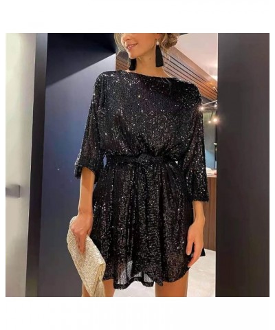 Sequin Dress for Party Night Women's Sparkle Glitter Club Dress Sexy Mock Neck Birthday Dress for Date Night Blackc2 $8.09 Dr...