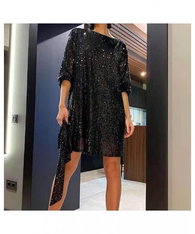 Sequin Dress for Party Night Women's Sparkle Glitter Club Dress Sexy Mock Neck Birthday Dress for Date Night Blackc2 $8.09 Dr...