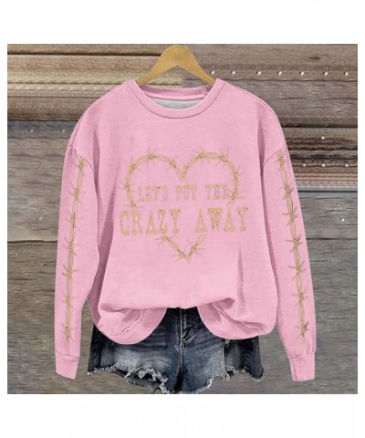 WQJNWEQ Let's Put The Crazy Away Sweatshirt Womens Vintage Crewneck Oversized Pullover Cute Love Heart Print Long Sleeve Tops...