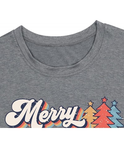 Merry Christmas Shirts for Women Christmas Tree Graphic Print Short Sleeve Vintage Xmas Holiday Tops Lightgrey $12.30 T-Shirts