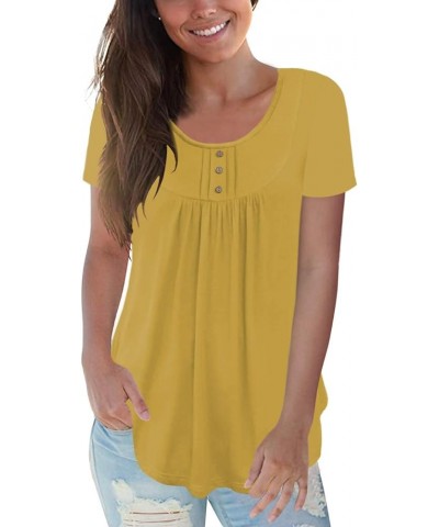 Women's Plus Size Casual Tunic Tops Floral Blouses Short/Long Sleeve Henley T Shirts for Women M-4XL Short Yellow $10.32 Tops