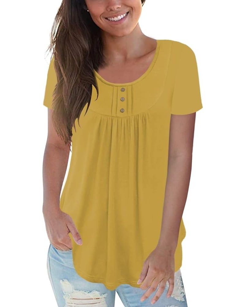 Women's Plus Size Casual Tunic Tops Floral Blouses Short/Long Sleeve Henley T Shirts for Women M-4XL Short Yellow $10.32 Tops