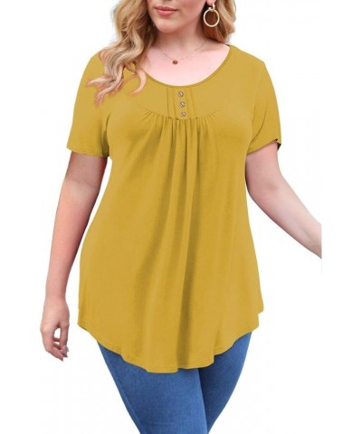 Women's Plus Size Casual Tunic Tops Floral Blouses Short/Long Sleeve Henley T Shirts for Women M-4XL Short Yellow $10.32 Tops