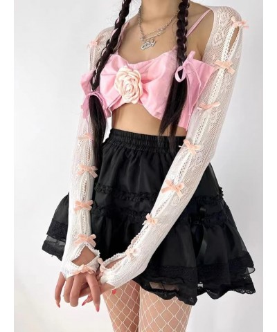 Women's Mesh Lace Shrug Crop Top Y2K Aesthetic Arm Sleeves Cardigan with Bow Grunge Cute Fairycore Accessories Pink $10.79 Sw...