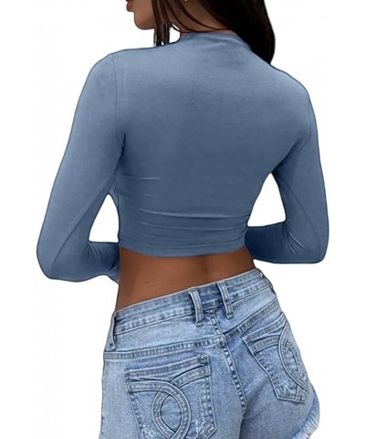 Women's Slim fit Long Sleeve Crop Tops Y2K Crewneck Cute Sexy Cropped T Shirts (Green, M) Small Haze Blue $10.99 T-Shirts