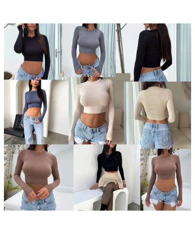 Women's Slim fit Long Sleeve Crop Tops Y2K Crewneck Cute Sexy Cropped T Shirts (Green, M) Small Haze Blue $10.99 T-Shirts