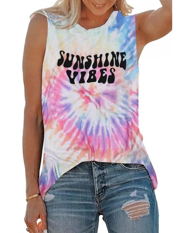 Sunshine Vibes Letter Print Vest T Shirt Women's Summer Sleeveless Graphic Tank Tops Casual Loose Workout Tees Tie Dye $10.59...