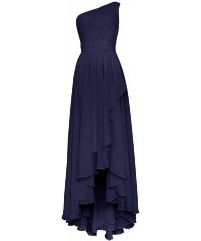 One Shoulder Bridesmaid Dresses High Low Chiffon Formal Wedding Party Gowns Royal Blue Navy Blue $36.00 Dresses