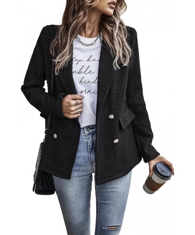 Women's Casual Blazers Long Sleeve Open Front Button Work Office Blazer Jackets with Pockets Tweed Black $20.09 Blazers