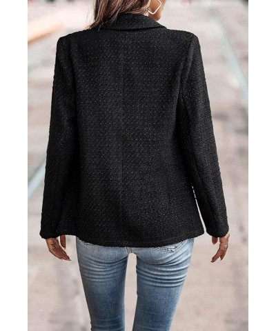 Women's Casual Blazers Long Sleeve Open Front Button Work Office Blazer Jackets with Pockets Tweed Black $20.09 Blazers