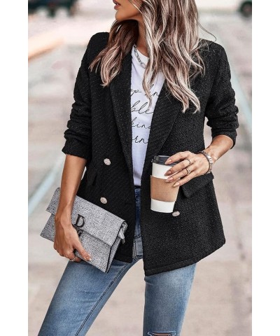 Women's Casual Blazers Long Sleeve Open Front Button Work Office Blazer Jackets with Pockets Tweed Black $20.09 Blazers