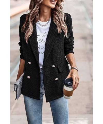 Women's Casual Blazers Long Sleeve Open Front Button Work Office Blazer Jackets with Pockets Tweed Black $20.09 Blazers