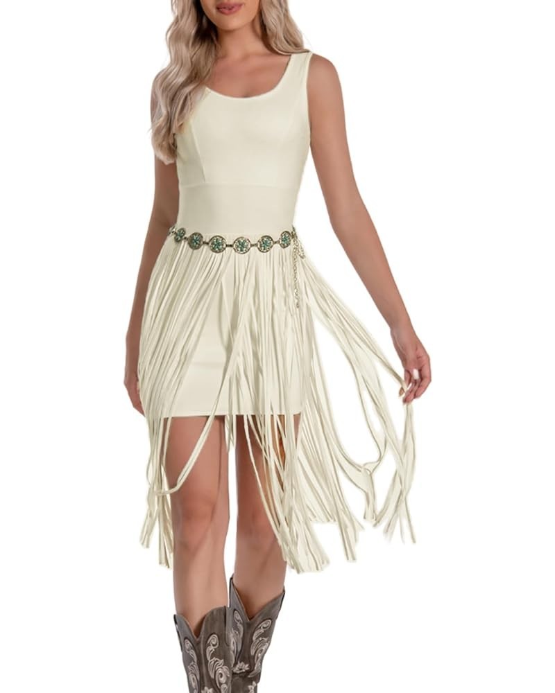 Western Dress for Women Cowgirl Fringe Dresses Sleeveless Tank Tassel Skirt Country Summer Cowboy Outfit Without Belt Yellow ...